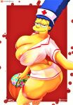  ass cosplay huge_breasts marge_simpson nipples nurse see-through stockings the_simpsons thighs 