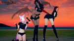 3_girls 3d 3d_model 3females belly_button black_boots black_clothes black_clothing black_eyeshadow black_gloves black_hair black_hotpants black_legwear black_lips black_lipstick black_nail_polish black_nails black_skirt blind blindfold blindfolded boots brown_body brown_skin cat_ears cat_girl cat_humanoid cat_tail clothed clothed_female dark-skinned_female dark_hair dark_skin demon demon_girl demon_wings demoness exxora eyeshadow face_markings female_only final_fantasy final_fantasy_xiv fingerless_gloves fox_ears fox_girl fox_humanoid fox_tail gloves group heart_tattoo high_heel_boots high_heels hot_pants hotpants island kneel legs leona_phoenix long_ears looking_at_viewer looking_back_at_viewer miqo&#039;te multiple_females multiple_girls multiple_people nails on_knees orange_eyes paw_pose pink_eyes pink_hair pink_lips pink_lipstick pink_nail_polish pink_tail pornhub pornhub_shirt posing presenting presenting_hindquarters red_lips red_lipstick red_sky red_tail riaykura riaykuras_playground skirt standing sunset t-shirt tail tattoo_on_face under_boob winged_humanoid wings