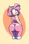 1girl amy_rose anthro ass big_ass bottomless dat_ass erinaceinae_humanoid feet_out_of_frame female_only furry green_eyes hairband hedgehog large_ass looking_back medium_breasts mythabyss naked_footwear nude nude_female pink_fur pink_hair pink_skin red_dress sega short_hair sonic_the_hedgehog_(series) thick_thighs white_gloves wide_hips