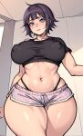  1girl ai_generated big_areola big_breasts big_nipples black_hair bob_cut brunette erect_nipples flushed flustered high_res high_res hinata_hyuuga hpeq huge_breasts huge_nipples huge_thighs innie_belly_button minishorts naruto naruto_(classic) naruto_shippuden nipples_visible_through_clothing puffy_areola puffy_nipples short_hair short_shorts stable_diffusion thick thick_thighs toned_stomach voluptuous voluptuous_female 