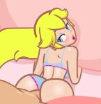  1boy 1girl anal anal_penetration bedroom_eyes blonde_hair blue_eyes clothed_female_nude_male doggy_position game gif legoman lingerie looking_back nintendo no_sound pink_lipstick pov princess princess_peach sex super_mario_bros. 