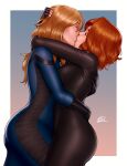  2_girls 2dnsfw 2dswirl ass avengers big_ass black_widow blonde_hair clothed_female comic_book_character duo fantastic_four female_focus female_only invisible_woman kissing light-skinned_female light_skin marvel marvel_comics mature mature_female milf natasha_romanoff red_hair sue_storm superheroine tagme thick_thighs yuri 