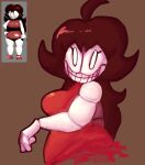  animatronic animatronic_gf_(fnf) big_breasts big_breasts big_thighs brown_hair creepy_eyes creepy_face dave_and_bambi_mod friday_night_funkin friday_night_funkin_mod girlfriend_(friday_night_funkin) grey_background looking_at_viewer red_dress reference_image smiling_at_viewer white_eyes 