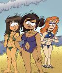 3_girls bbw beach bikini breasts brown_hair cellphone cleavage disney fiona_davenport leah_stein-torres one-piece_swimsuit orange_hair red_hair sharon_mcgee smile the_ghost_and_molly_mcgee two_piece_swimsuit wide_hips