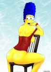 big_breasts blue_hair marge_simpson on_chair sideboob the_simpsons yellow_skin