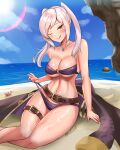  1girl 1girl 1girl :q alluring alternate_costume bare_shoulders beach belt big_breasts bikini bikini_pull blue_sky breasts brown_eyes clothes_pull collarbone day female_only fire_emblem fire_emblem_awakening fire_emblem_heroes grey_hair high_res jewelry licking_lips looking_at_viewer naughty_face navel necklace nintendo o-ring o-ring_bikini ocean official_alternate_costume one_eye_closed outside pulled_by_self purple_bikini purple_swimsuit robin_(fire_emblem) robin_(fire_emblem)_(female) robin_(summer)_(fire_emblem)_(female) sand sky smile stomach swimsuit thighs tongue tongue_out twin_tails twitter_username zet_(twt_zet) 