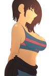 1_girl 1female 1girl 1human 2010s 2015 aged_up arms_behind_back big_breasts breasts cleavage female female_frisk female_human female_only frisk frisk_(undertale) hands_behind_back human human_only knocker12 midriff short_hair smile smiling solo solo_female solo_human striped_clothing undertale undertale_(series) white_background