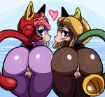2girls anus ass blonde_hair blush cat_ears female francine_manx furry helmet looking_at_viewer looking_back polly_esther pussy samurai_pizza_cats short_hair smile sssonic2 tail tongue