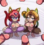 2girls bell big_breasts blue_eyes breasts brown_fur feline female francine_manx fur looking_at_viewer penis polly_esther purple_eyes pussy samurai_pizza_cats sssonic2 thick_thighs