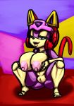 anthro areola big_breasts blue_eyes breasts cat clitoris erect_nipples feline female huge_breasts looking_at_viewer navel nipples nude polly_esther pussy samurai_pizza_cats smile thecon