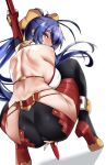  1girl 1girl 1girl absurd_res antenna_hair ass backless_outfit big_breasts blazblue blazblue:_central_fiction blue_hair blush breasts clothed_female female_focus female_only fingerless_gloves from_behind gloves hair_ribbon high_heels high_res holding holding_spear holding_weapon kyle_(kysizzle) long_hair looking_at_viewer mai_natsume mole mole_on_breast pink_eyes polearm ponytail pussy_juice red_gloves ribbon sideboob solo_female solo_focus spear sweat tagme teen video_game_character video_game_franchise weapon yellow_ribbon 