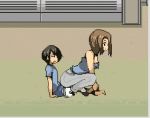  1boy 1girl animated animated_gif ass brown_hair buttjob female kariyume looking_back lowres penis pixel_art zinger_(excess_m) 