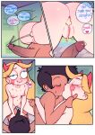 1boy 1girl blonde_hair blue_eyes breasts brown_hair canon_couple cum cum_in_ass cum_in_pussy kissing marco_diaz nipples penis sex star_butterfly star_vs_the_forces_of_evil 