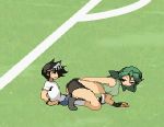  1boy 1girl animated animated_gif ass buttjob female game green_hair kariyume kuriyume looking_back lowres penis pixel_art uncensored zinger_(excess_m) 