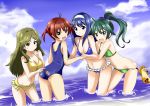 4_girls 4girls ahoge akane_isshiki aoi_futaba_(vividred_operation) arched_back arm arms art ass babe bare_legs bare_shoulders beach bent_over bikini bikini_pull bikini_skirt blue_bikini blue_eyes blue_hair blue_swimsuit blush breasts brown_eyes brown_hair cleavage clenched_hand cloud collarbone dutch_angle embarrassed female female_only friends from_behind futaba_aoi_(vividred_operation) green_bikini green_eyes green_hair green_swimsuit hair_ribbon hairband hairclip halterneck hand_holding hand_on_ass happy himawari_shinomiya hug hug_from_behind hugging isshiki_akane leaning leaning_forward legs long_hair looking_at_viewer looking_back midriff multiple_girls navel neck one-piece_swimsuit open_mouth otter poke poking ponytail red_hair red_liquid_(artist) redhead ribbon saegusa_wakaba school_swimsuit scrunchie shinomiya_himawari shiny shiny_hair shiny_skin short_hair short_twintails shy sky smile standing swimsuit twin_tails undressing uso-kun vividred_operation wading wakaba_saegusa wardrobe_malfunction water yellow_bikini yellow_eyes yellow_swimsuit yuri