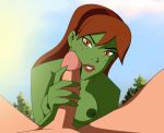  breasts dc female green_skin handjob m&#039;gann_m&#039;orzz megan_morse miss_martian outside penis pov redhead 