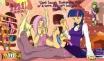  2girls anthro blush book feather female fluttershy_(mlp) friendship_is_magic humanized katadude_(artist) multiple_girls my_little_pony spike_(mlp) thighhighs tickle toes twilight_sparkle_(mlp) wings 