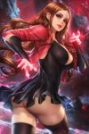  1girl ass avengers big_ass big_breasts breasts brown_hair dress female_only green_eyes long_hair looking_at_viewer looking_back marvel neoartcore scarlet_witch wanda_maximoff 