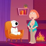  big_breasts brian_griffin erect_nipples family_guy lois_griffin no_bra 