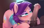  1girl 2boys ambiguous_penetration blush cum cum_on_ass cum_on_face cum_on_hair cutie_mark earth_pony erection fellatio friendship_is_magic horsecock licking_penis looking_at_viewer male/female mostly_nude my_little_pony oral penis pony sex shinodage spoiled_rich_(mlp) threesome 