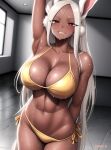 1girl abs ai_generated alluring amiral_ai animal_ears arm_behind_back athletic_female bare_shoulders big_breasts bikini blush breasts bunny_ears cleavage clenched_teeth clothed_female clothing collarbone curvy dark-skinned_female dark_skin eyelashes female_abs female_focus female_only fit_female grin half-closed_eyes high_res hips human indoors long_hair looking_at_viewer mature mature_female miruko muscular muscular_female my_hero_academia nai_diffusion navel one_arm_up parted_lips pinup red_eyes revealing_clothes rumi_usagiyama seductive shiny_skin side-tie_bikini skimpy skindentation smile solo_female solo_focus stable_diffusion superheroine sweat sweatdrop swimsuit tagme teeth thighs very_long_hair voluptuous watermark white_hair