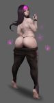 1girl alternate_costume alternate_hairstyle antonioazzier ass back bare_shoulders big_ass capcom feet female_only full_body grey_background huge_ass juri_han long_hair looking_at_viewer looking_back multicolored_hair nail_polish pants_down simple_background smile solo_female street_fighter street_fighter_v thong tiptoes toenail_polish two-tone_hair 