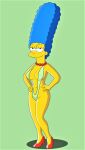 ass blue_hair breasts marge_simpson micro_swimsuit pearls the_simpsons thighs yellow_skin