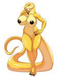  2014 absurd_res alpha_channel anthro big_breasts black_nipples breasts claws female hi_res hindpaw huge_breasts lips looking_at_viewer navel nipples nude orange_eyes paws pink_lips reptile scalie shiny shiny_skin smile snake solo standing thighs walter_sache yellow_eyes yellow_skin 