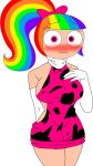 1girl alpha_channel animal_print big_breasts blush clothed clothing cute elbow_gloves embarrassed female female_only hand_on_breast looking_at_viewer nervous pink_eyes ra1nb0wk1tten101_(artist) rainbow_hair rainbow_kitty101 sexy shy solo the_adventures_of_ra1nb0wk1tty_and_her_allies thick_thighs transparent_background virgin_killer_sweater 