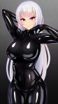  grin latex_suit nude_underneath_latex posing smiling_at_viewer standing 