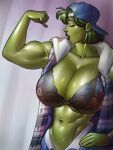  1girl 1girl 2022 2d big_breasts big_breasts bra breasts closed_eyes clothed clothed_female clothing comic_book_character eyelashes female_focus female_only flexing flexing_bicep green-skinned_female green_body green_hair green_skin hand_on_hip hat headwear huge_breasts hulk_(series) long_hair marvel marvel_comics mature mature_female muscle muscular muscular_female ph she-hulk solo_female solo_focus superheroine tagme tomboy underwear 