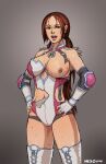  1girl alluring athletic_female brown_eyes brown_hair elbow_pads exposed_breast female_abs female_only fingerless_gloves fit_female hands_on_hips human jaycee julia_chang long_hair luchadora namco nesoun open_mouth tekken tekken_3 tekken_4 tekken_5_dark_resurrection tekken_7 tekken_8 tekken_tag_tournament tekken_tag_tournament_2 thighhigh_boots thighs tied_hair torn_clothes twin_tails white_boots white_gloves wrestler 