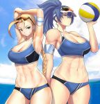 2_girls anagumasan big_breasts blonde_hair blue_hair cammy_white capcom crossover female_focus female_only king_of_fighters leona_heidern long_hair snk street_fighter swimsuit tagme