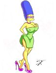  ass big_breasts breasts edit high_heels marge_simpson milf the_simpsons white_background yellow_skin 