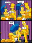  1boy 1girl bart_simpson breasts comic handjob incest marge_simpson milf mother_and_son nipples panties text the_simpsons 