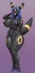  1girl big_ass big_breasts blue_hair cute plankboy platform_shoes red_eyes seductive tail umbreon 