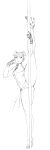  1girl absurdres blush bottomless china_dress chinese_clothes double_bun dress fingerless_gloves flat_chest flexible forehead_protector gloves high_heels highres konohagakure_symbol legoman lips lm_(legoman) long_legs monochrome naruto no_panties pole pole_dancing pussy shueisha sketch small_breasts solo split spot_color standing_on_one_leg stiletto_heels stripper_pole tenten thick_thighs thighs uncensored 