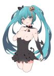  1girl blue_hair breasts breasts_outside dress female_only giryu halloween_costume miku_hatsune sleeves tattoo tied_hair twin_tails 