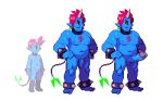  1boy aliasing alternate_form bara blue_skin chest_hair cyclops earrings flaccid hands_on_hips horn jewelry lowres male male_focus navel nipples noill one-eyed penis pink_hair pointy_ears roman_(succubus_game) smile standing succubus_game tail testicles uncensored yellow_sclera 