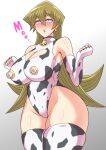  1girl alexis_rhodes cleavage cleavage_cutout covered_navel cow_print elbow_gloves huge_breasts leotard lips mind_control nipple_sleeves no0o0n0o0on pink_eyes thick_thighs wide_hips yu-gi-oh! 