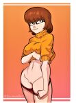  glasses pulling_panties_down scooby-doo shaved_pussy thighs velma_dinkley 