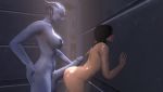  animated asari big_breasts big_penis blue_skin breasts futanari gif human intersex liara_t&#039;soni mass_effect miranda_lawson newhalf penis shower 
