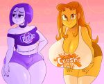  1girl 2_girls ass big_ass big_breasts booty_shorts bottom_heavy breasts cleavage dc_comics fat_ass female_focus female_only fully_clothed goth grey_skin hands_on_thighs happy huge_ass huge_breasts massive_breasts mb_ota orange_hair orange_skin ota_(artist) purple_hair raven_(dc) short_shorts shorts smile starfire teen_titans thick_ass thick_thighs top_heavy wide_hips 