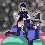  2_girls bayonetta bayonetta_(character) big_ass blair crossover female_only multiple_girls over_the_knee soul_eater spank spanked spanking witch yuri 