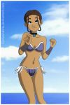 1girl avatar:_the_last_airbender bikini blue_bikini blue_eyes brunette cartoongirls_(artist) choker katara swimsuit