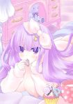  1girl ass bathrobe big_breasts cupcake emily_(pure_dream) female hentai large_breasts looking_at_viewer nipples pure_dream purple_eyes purple_hair 