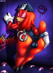  2014 anthro anus ass bent_over bulge clothed clothing condom crossdressing cum echidna footwear full_body furry gloves half-closed_eyes hand_on_butt handcuffs hat headgear heels knuckles_the_echidna looking_at_viewer looking_back male one_eye_closed orgasm presenting presenting_hindquarters sega shadman shoes shorts solo sonic_(series) testicles text thick_thighs video_games yaoi 