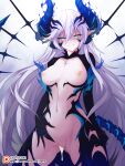  1girl 1girl 1girl areola big_breasts blue_eyes breasts cowboy_shot crotchless demon_girl dripping_semen elsword eyebrows_visible_through_hair gluteal_fold grin hair_between_eyes half-closed_eyes high_resolution horn horns iblis_(elsword) long_hair looking_at_viewer luciela_r._sourcream multiple_horns nakadashi navel nipples parted_lips patreon_logo pointed_ears revealing_clothes semen shaded_face smile tail very_high_resolution waero white_hair 