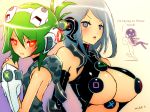  2girls :3 breasts cleavage console game_console green_hair grey_eyes grey_hair huge_breasts iphone-tan large_breasts manyakis microsoft mike_inel multiple_girls personification product_girl ps3-tan red_eyes red_ring_of_death xbox_360 xbox_360-tan 