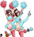  big_breasts blue_eyes breasts brown_hair cheerleader mei_(pokemon) pokemon pokemon_(game) pokemon_bw pokemon_bw2 touko_(pokemon) twin_tails war-off-evil 
